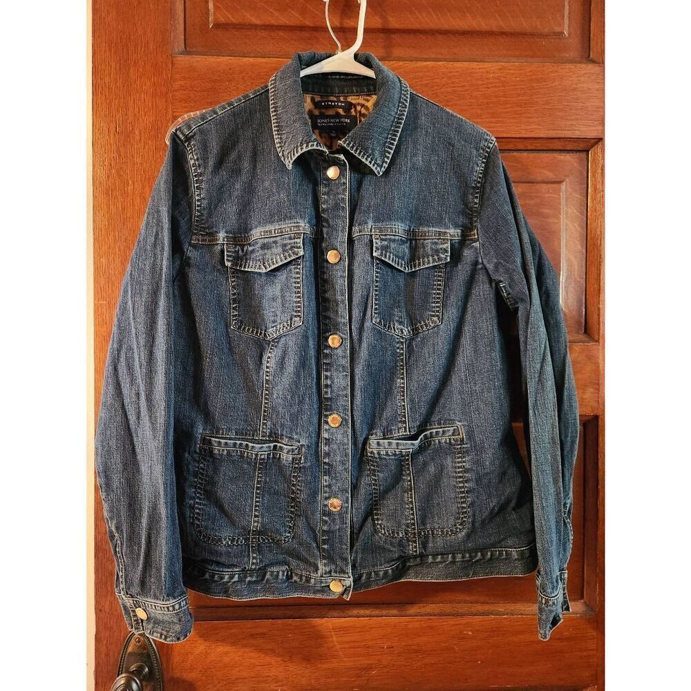 Jones New York Women's Denim Cargo Jacket Size 2X Stretch Pockets